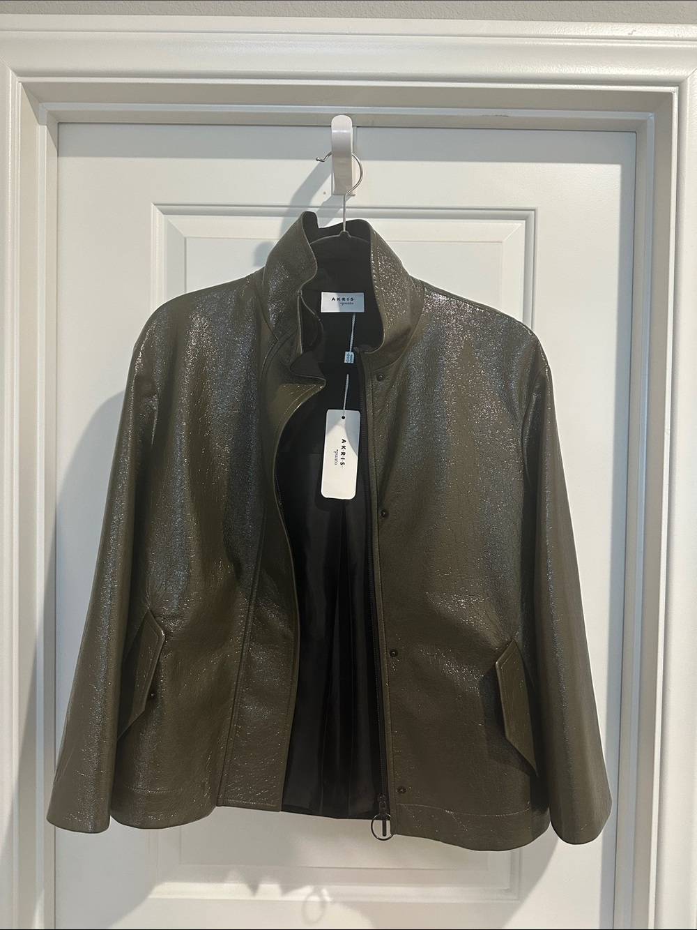 Akris Olive Vegan Leather Jacket